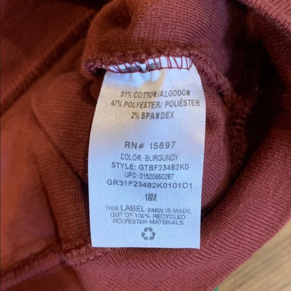 Kid's Unisex Garanimals Burgundy Quilted Christmas Tree Cotton Sweatshirt 18M - Picture 4 of 6